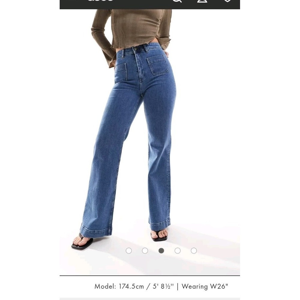 & Other Stories High Waist Flared Wide Leg Jeans Patch Pocket Sz 31 Blue 30X27.5